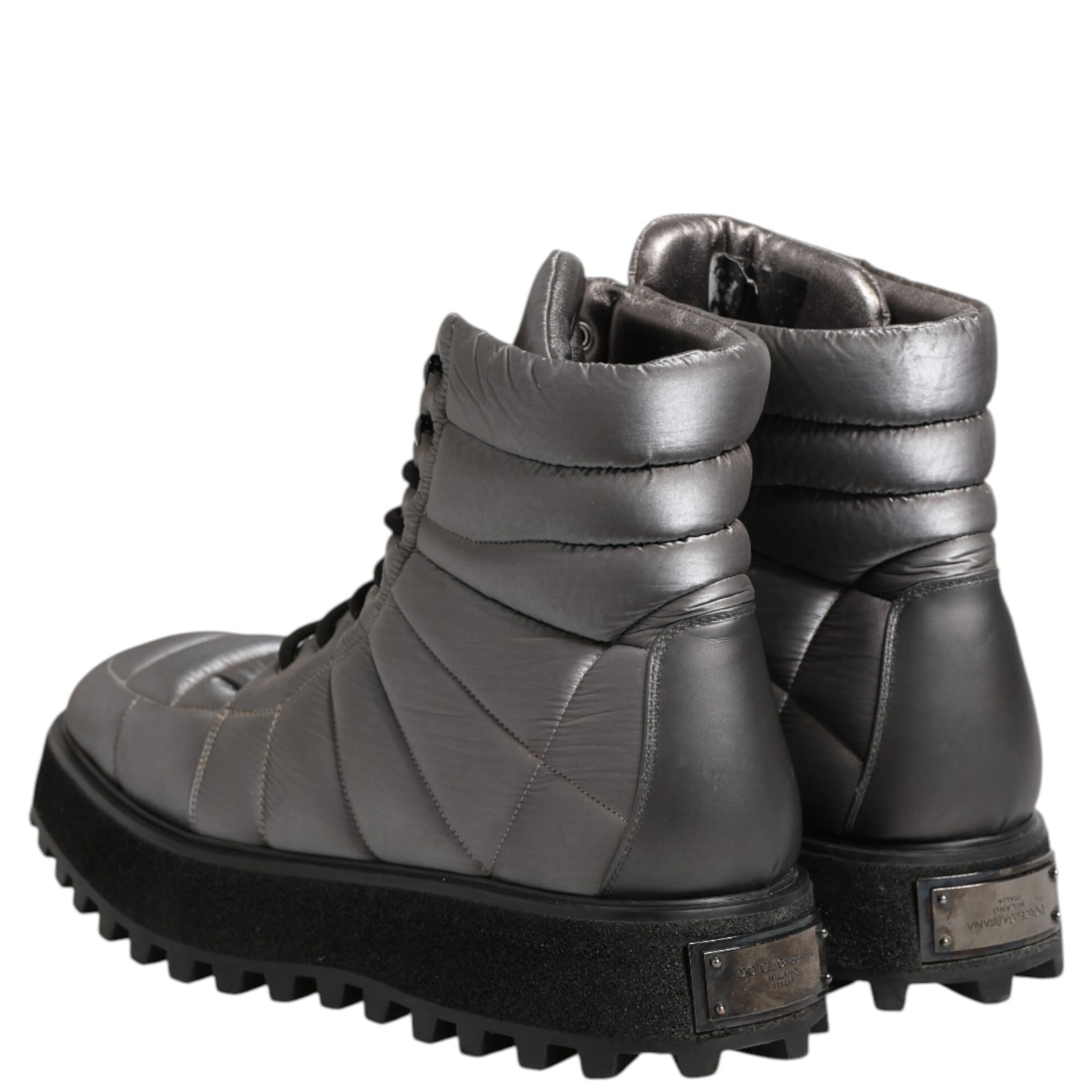 Silver Padded Mid Calf Lace Up Boots Shoes