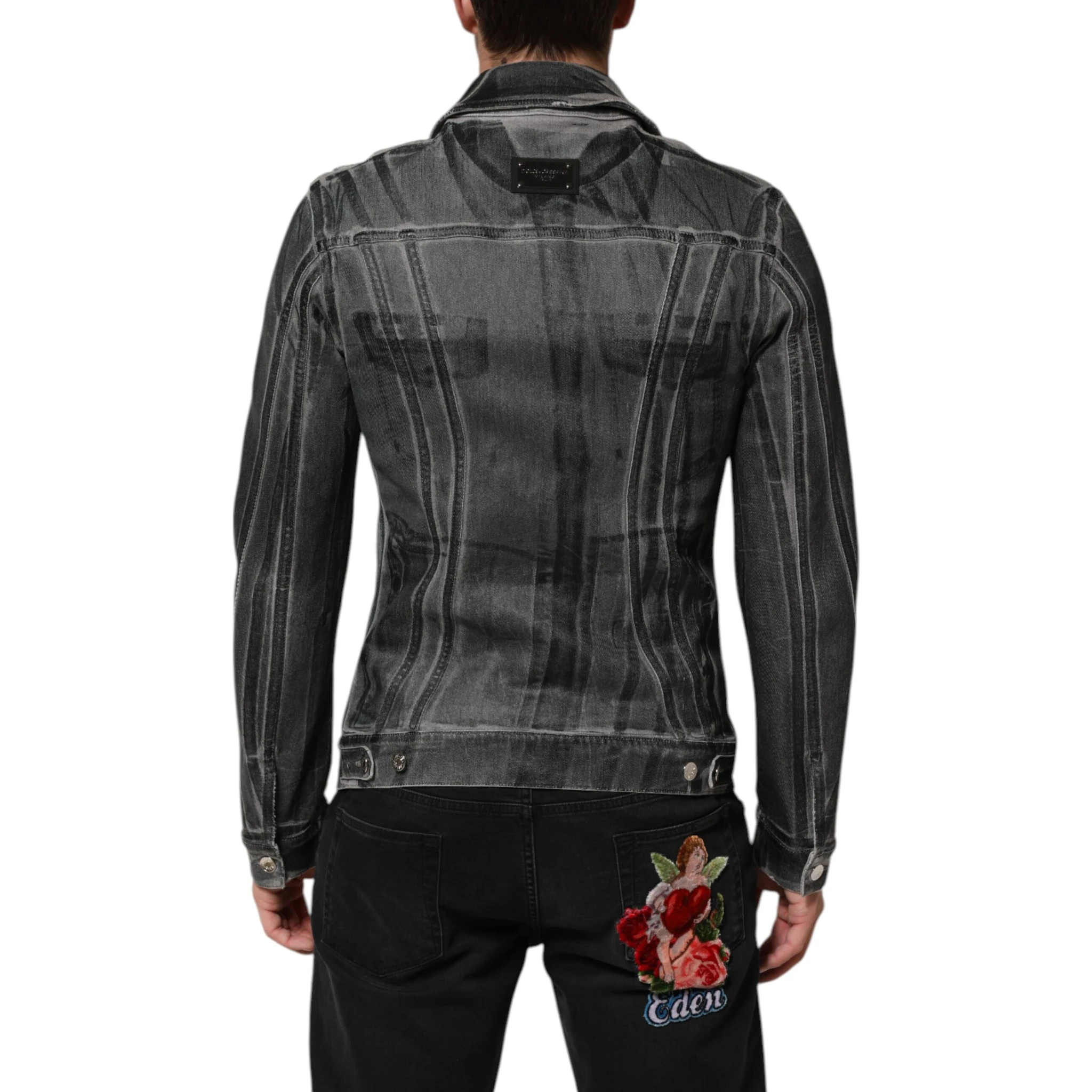 Gray Washed Cotton Stretch Denim Jacket