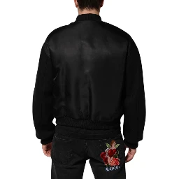 Black Polyester Logo Plaque Bomber Jacket