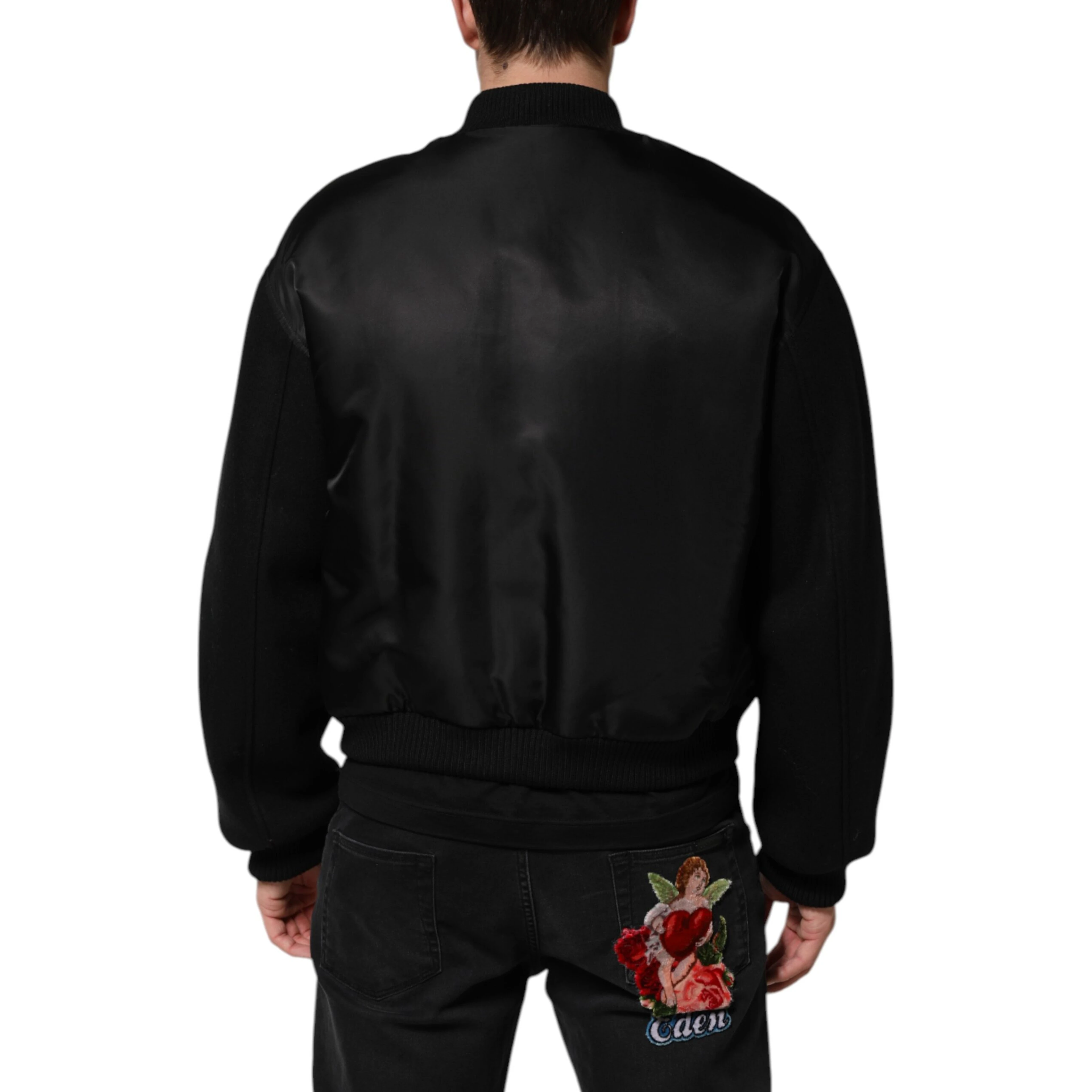 Black Polyester Logo Plaque Bomber Jacket