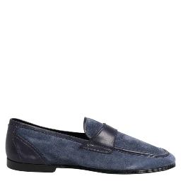 Blue Suede Leather Loafers Moccasin Shoes