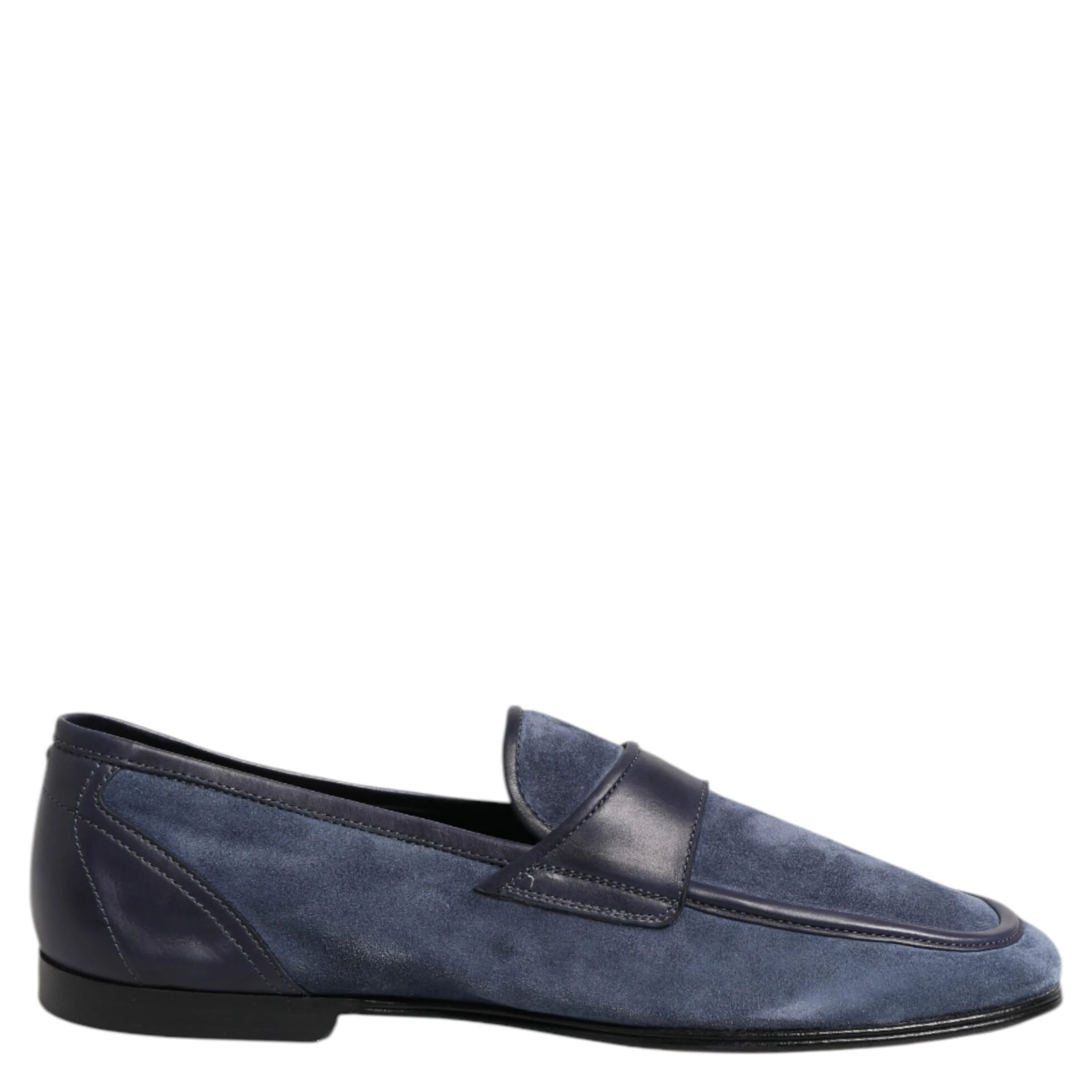 Blue Suede Leather Loafers Moccasin Shoes