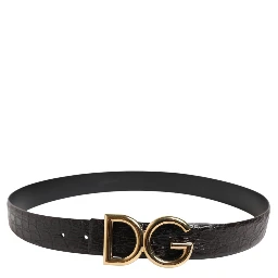 Black Exotic Leather DG Logo Buckle Belt