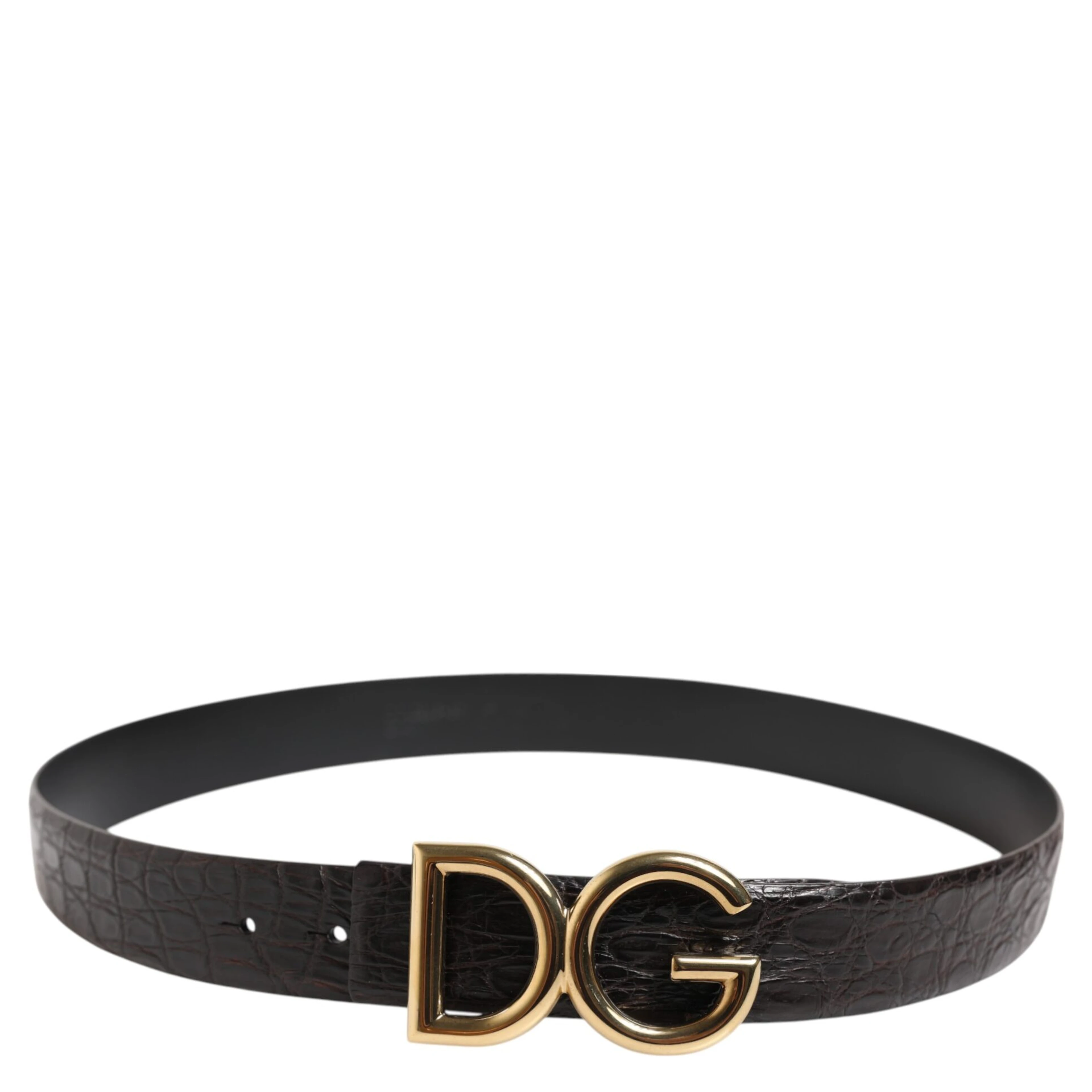 Black Exotic Leather DG Logo Buckle Belt