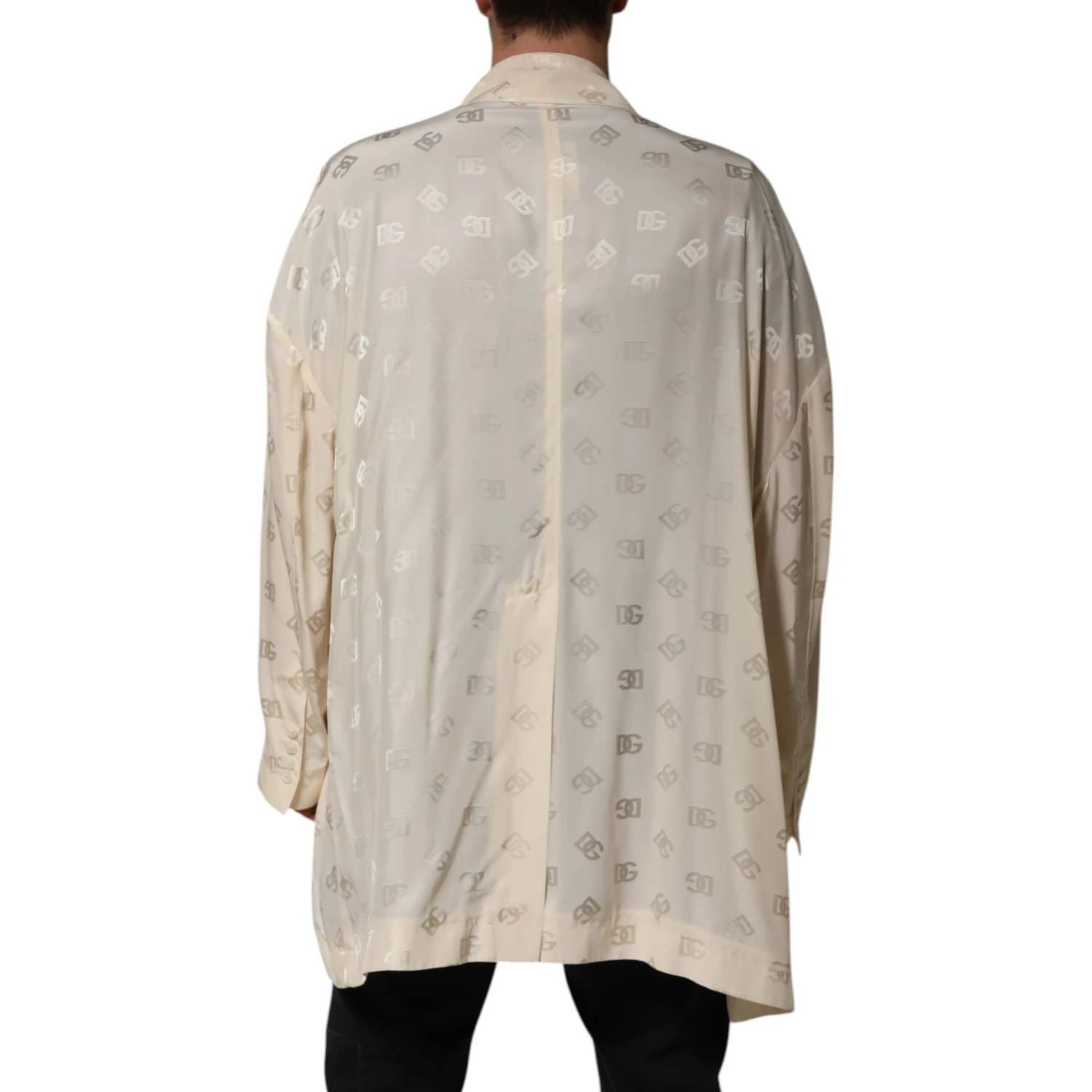 Beige Polyester Logo Monogram Coat Jacket