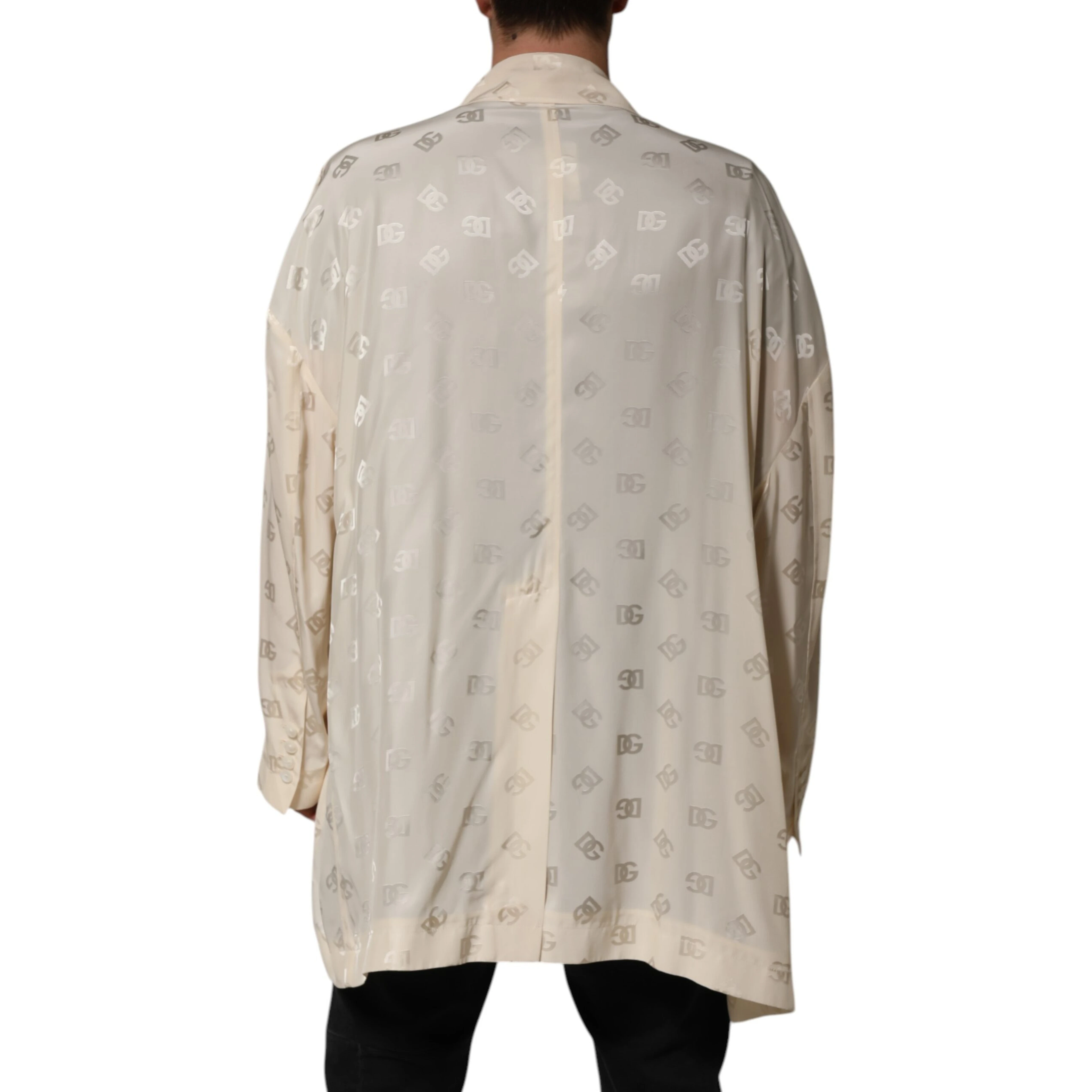Beige Polyester Logo Monogram Coat Jacket
