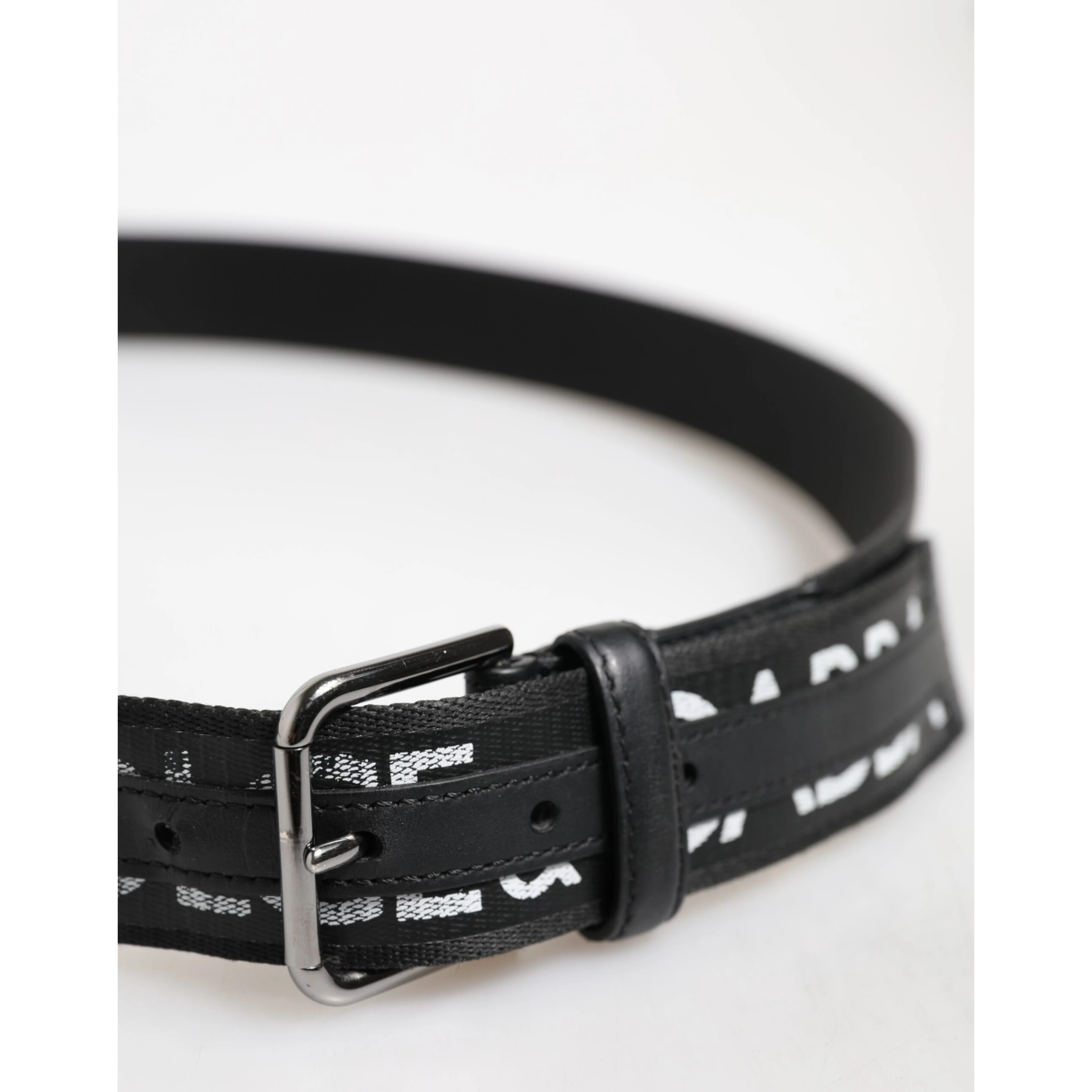 Black Polyester Leather Metal Buckle Belt