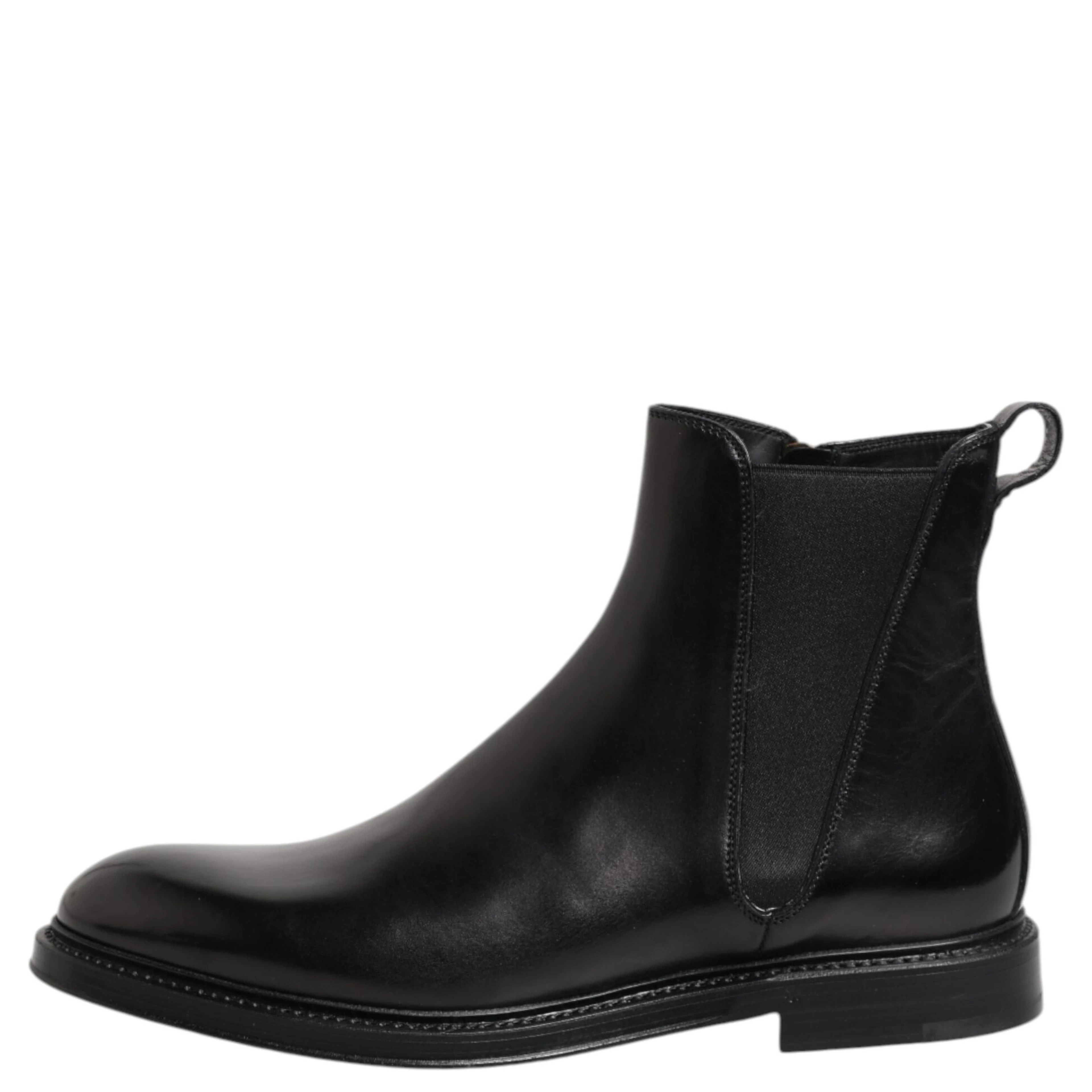 Black Chelsea Leather Mid Calf Boots Shoes