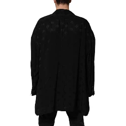 Black Polyester Logo Monogram Coat Jacket