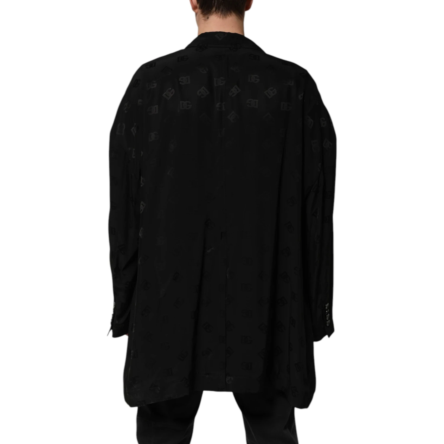 Black Polyester Logo Monogram Coat Jacket