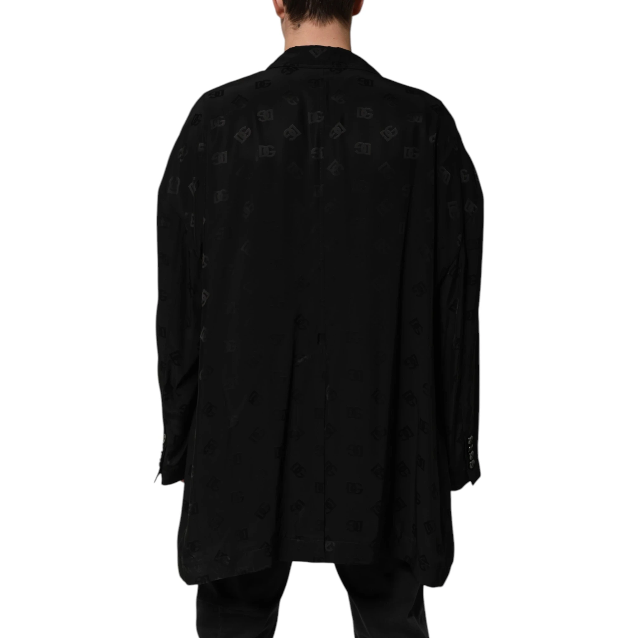 Black Polyester Logo Monogram Coat Jacket