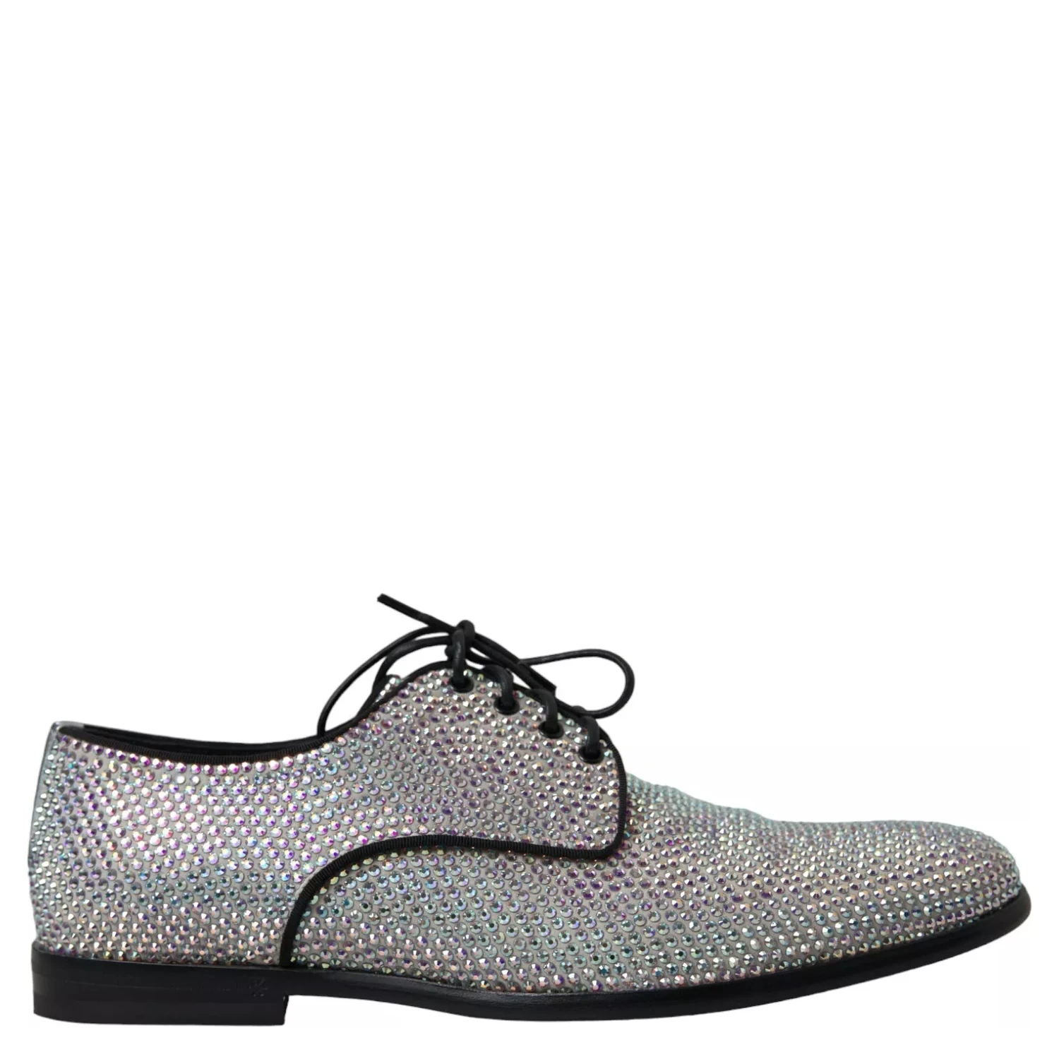 Silver Leather Rhinestones Derby Shoes
