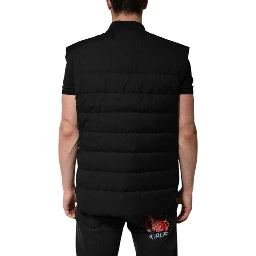 Black Sleeveless Parka Logo Plaque Jacket