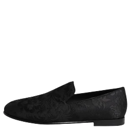 Black Floral Brocade Loafers Men Dress Shoes