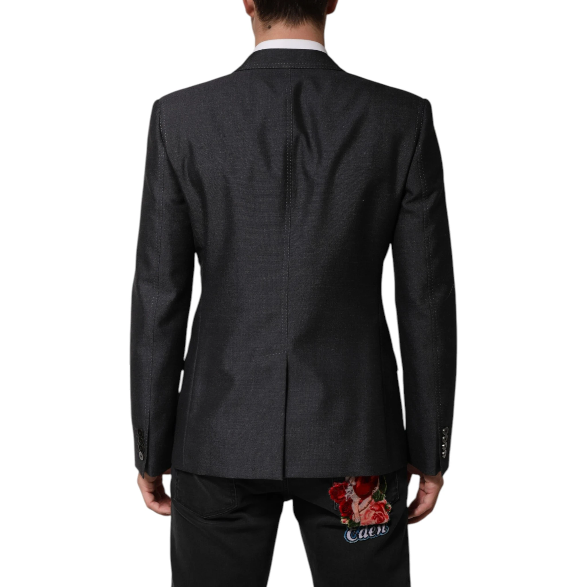 Dark Gray Bee Embroidery Wool Coat Blazer