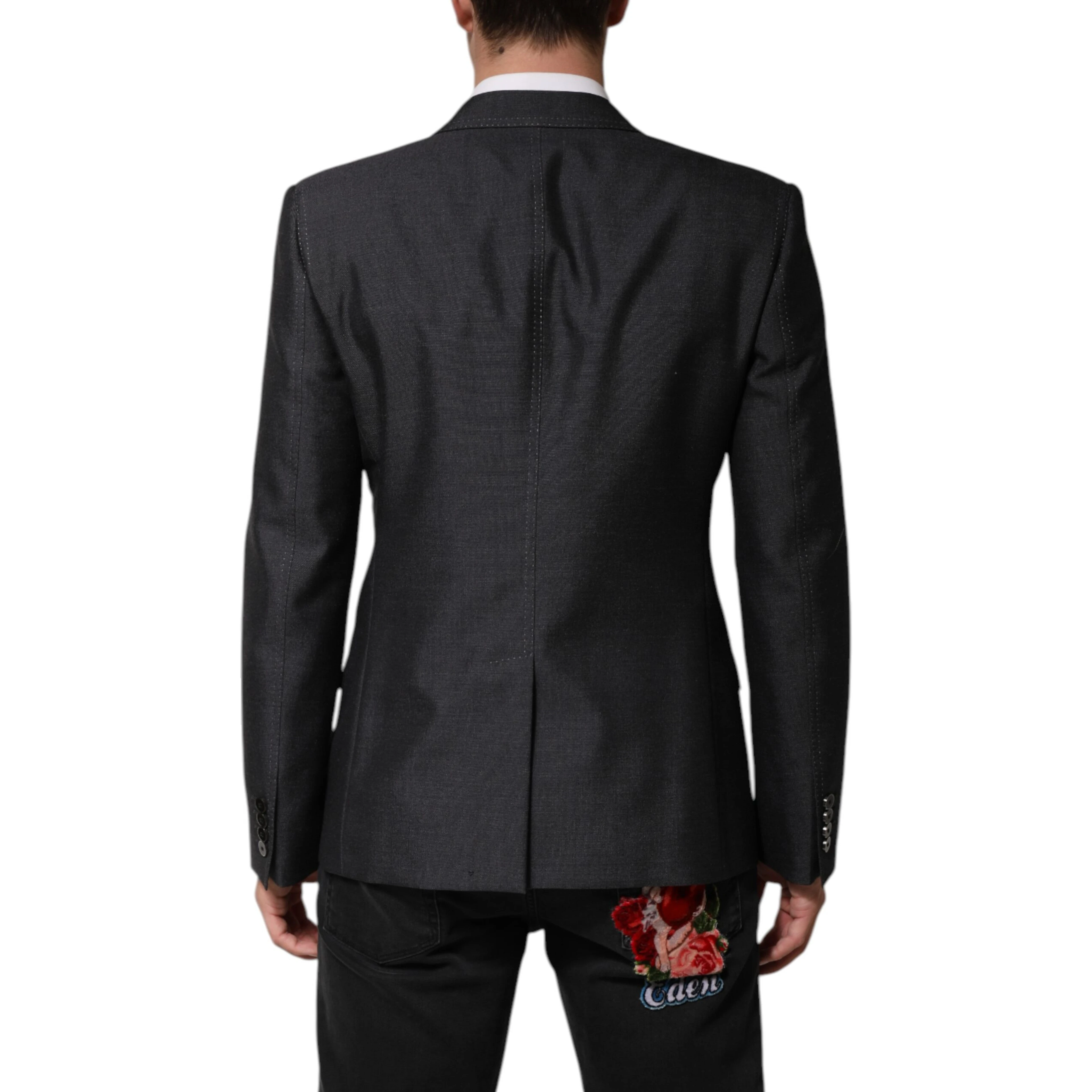Dark Gray Bee Embroidery Wool Coat Blazer
