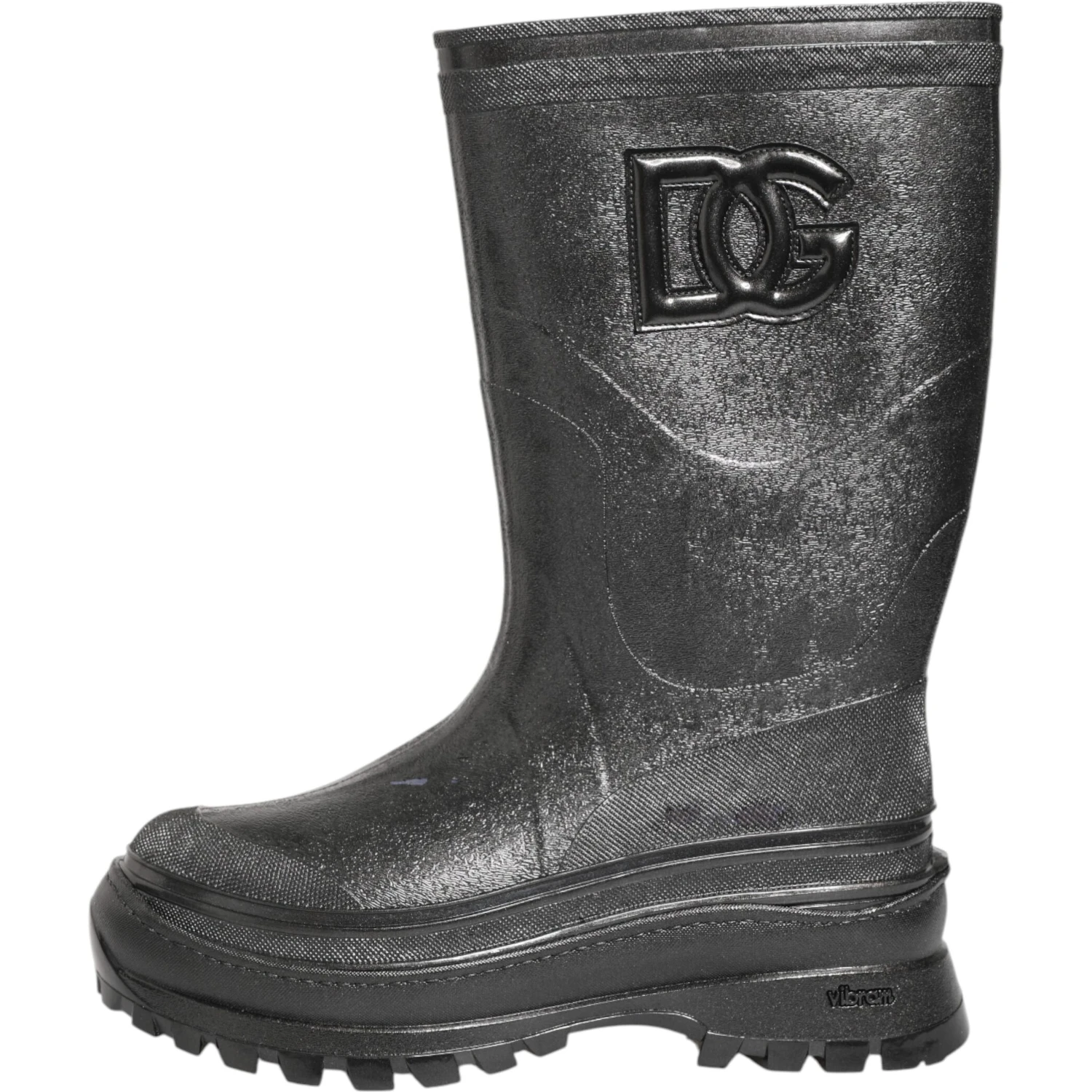 Metallic Black Pull On Rain Boots Shoes