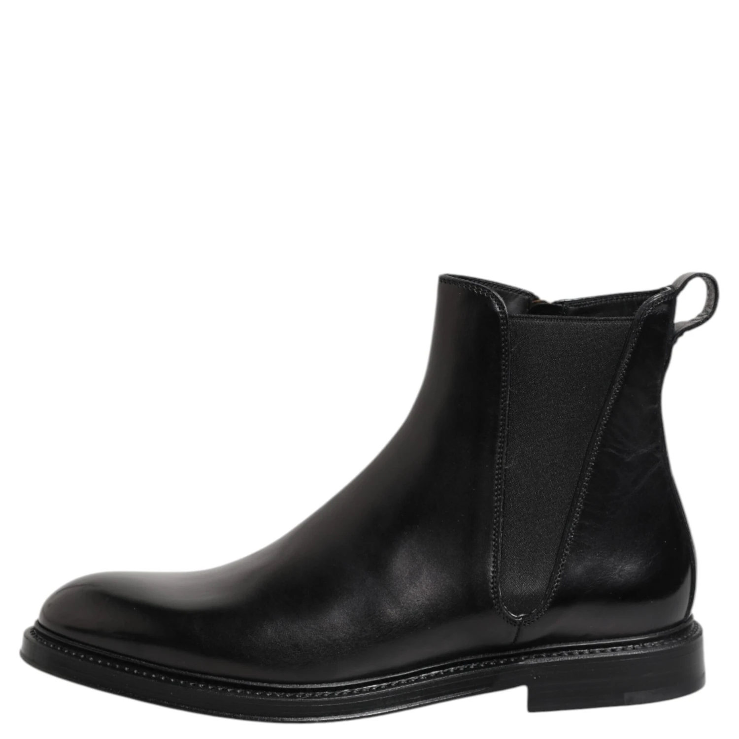 Black Chelsea Leather Mid Calf Boots Shoes