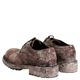 Brown Leather Distressed Brogue Lace Up Shoes
