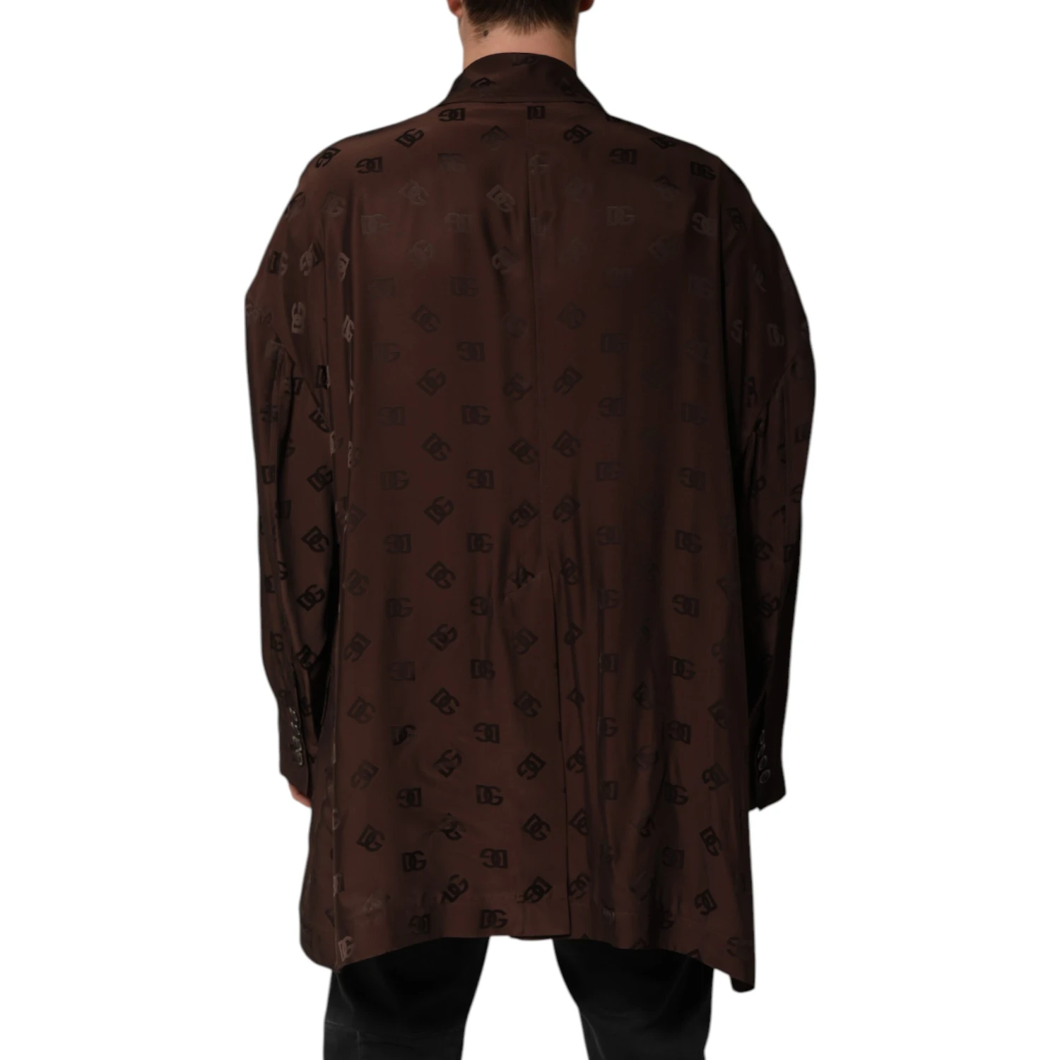 Brown Polyester Logo Monogram Coat Jacket