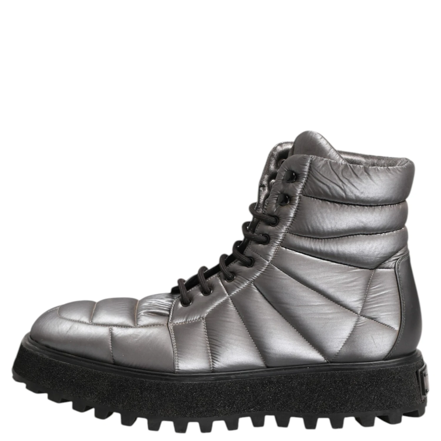 Silver Padded Mid Calf Lace Up Boots Shoes