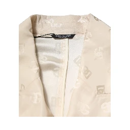 Beige Polyester Logo Monogram Coat Jacket