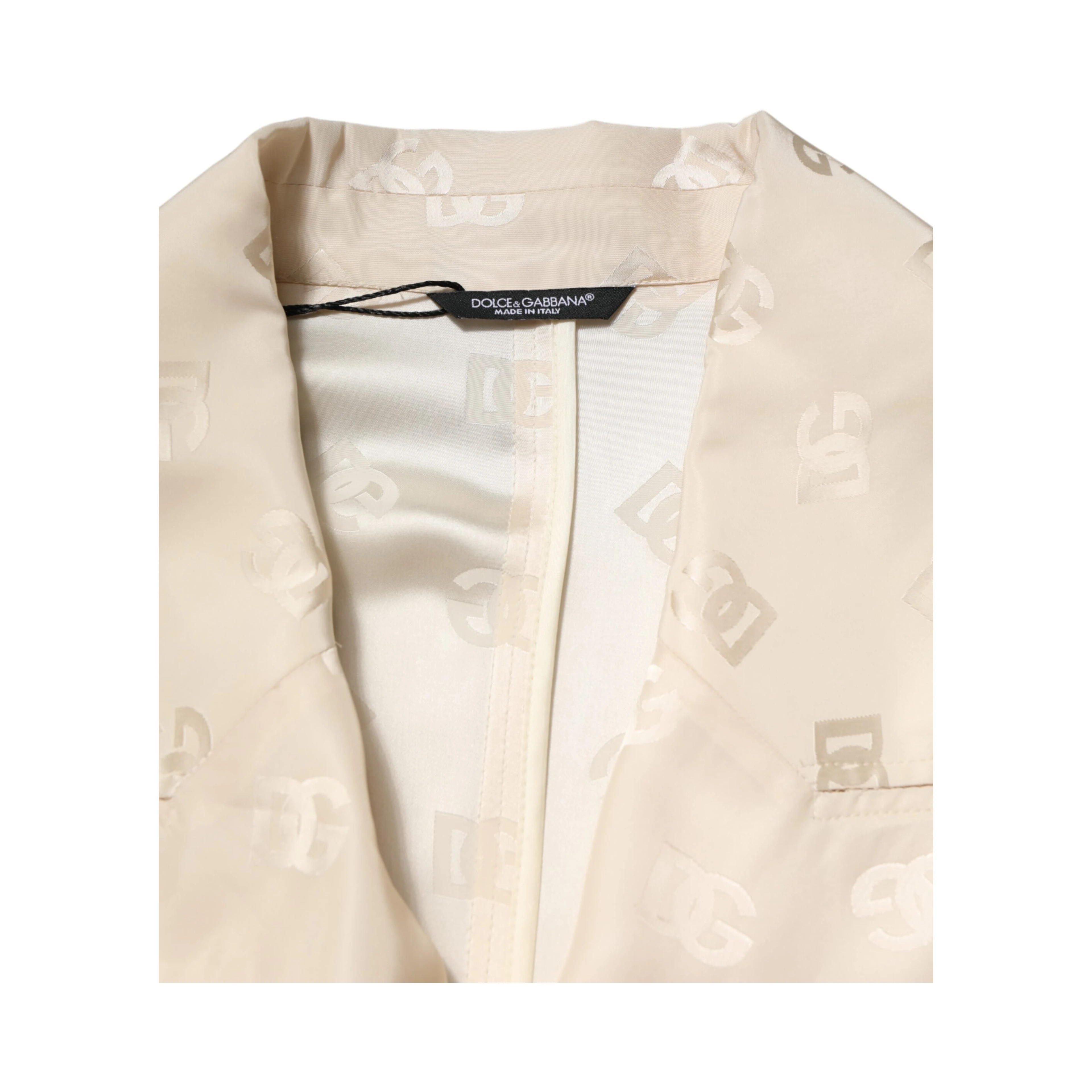 Beige Polyester Logo Monogram Coat Jacket