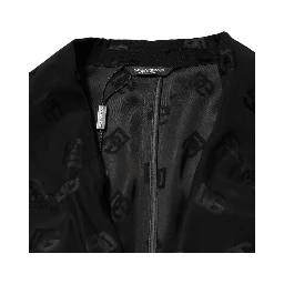 Black Polyester Logo Monogram Coat Jacket