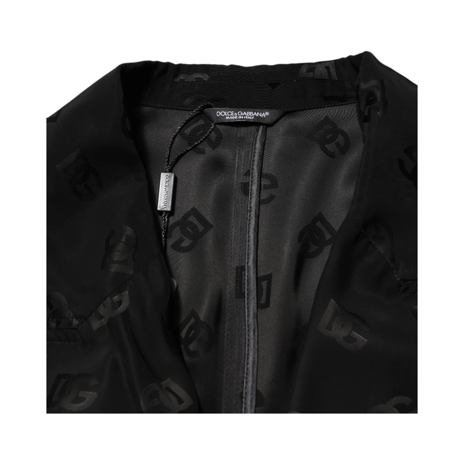 Black Polyester Logo Monogram Coat Jacket