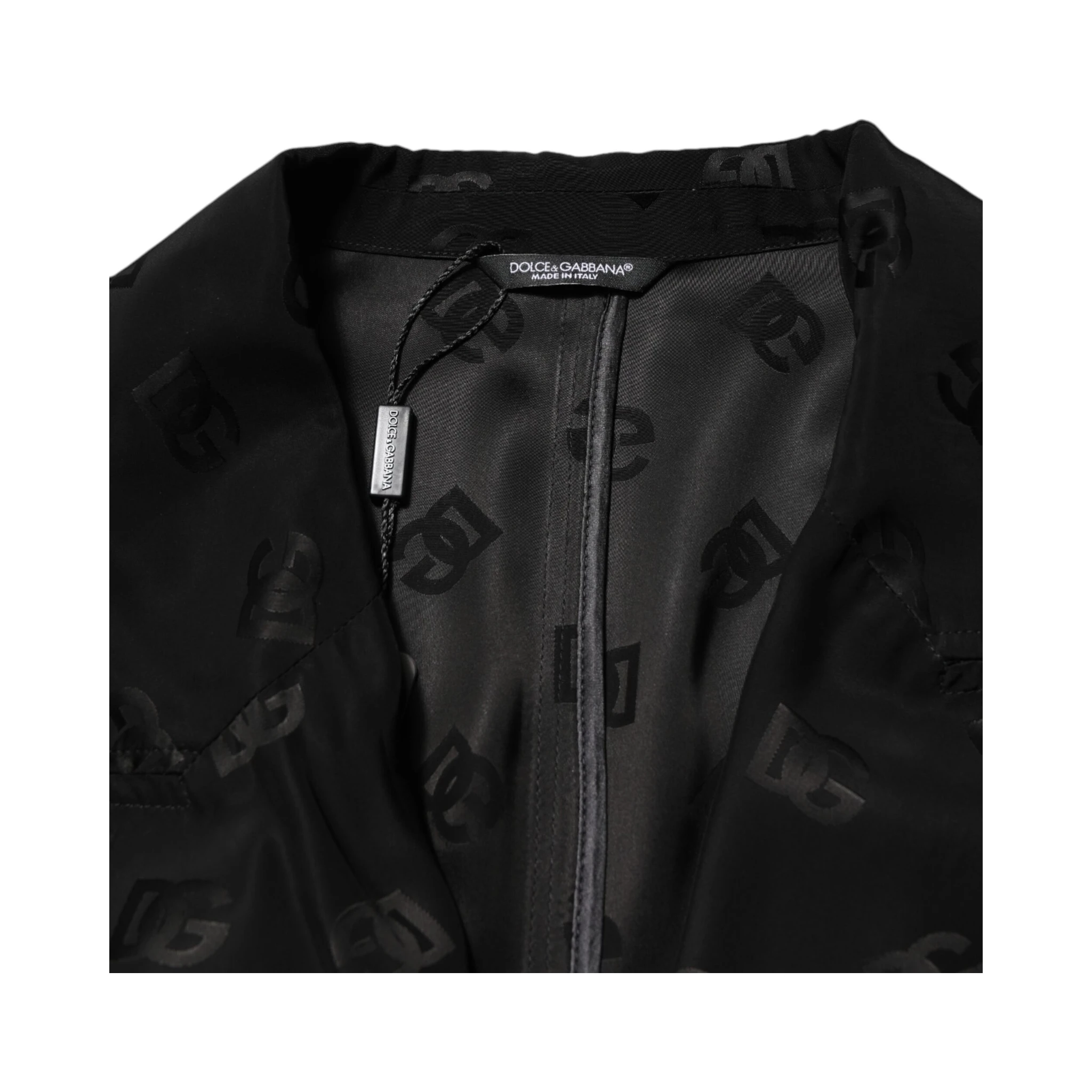 Black Polyester Logo Monogram Coat Jacket
