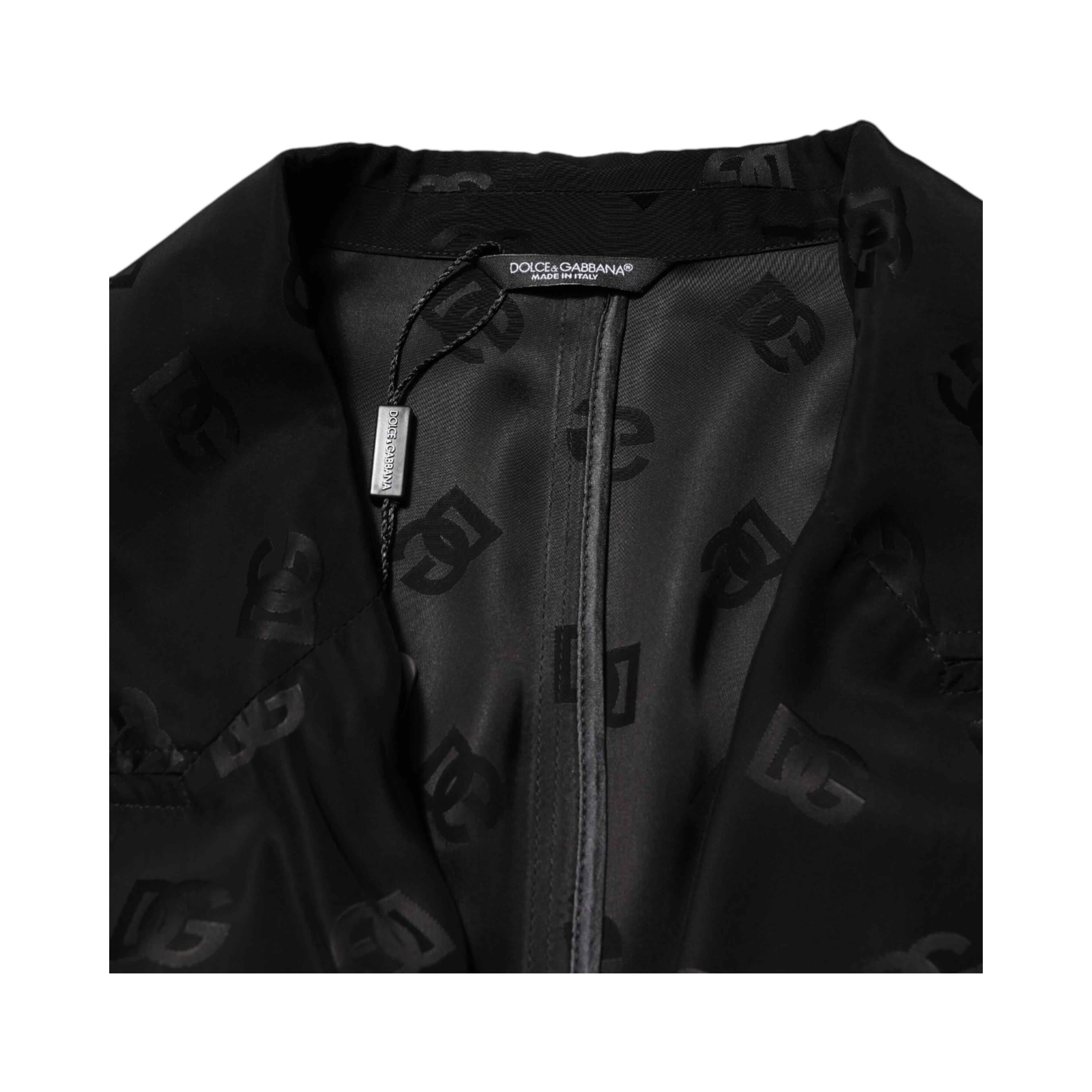 Black Polyester Logo Monogram Coat Jacket