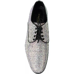 Silver Leather Rhinestones Derby Shoes