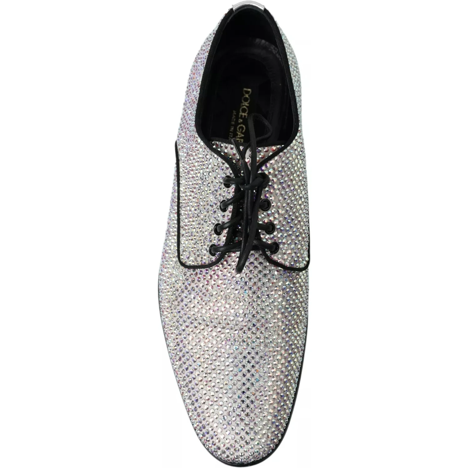 Silver Leather Rhinestones Derby Shoes