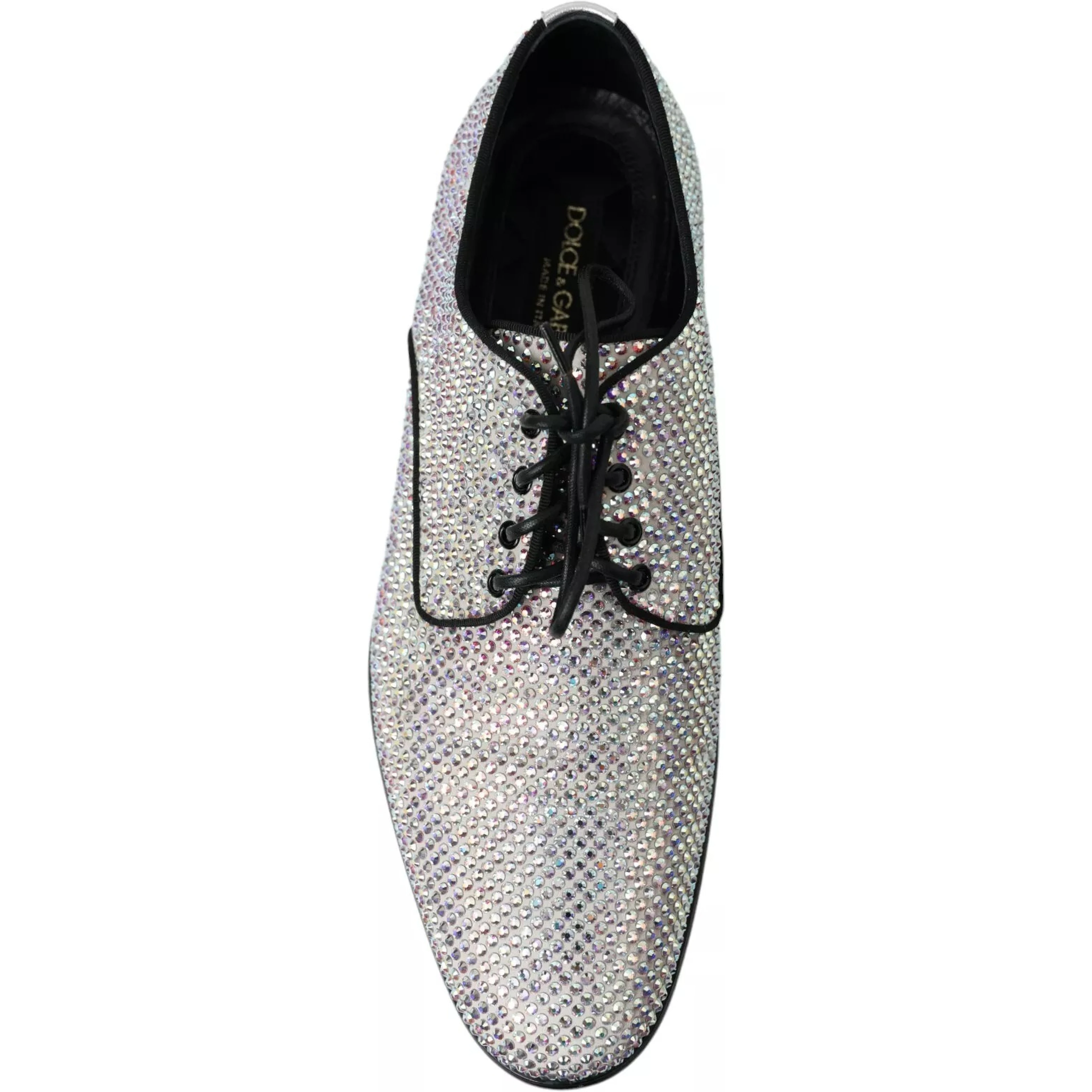 Silver Leather Rhinestones Derby Shoes