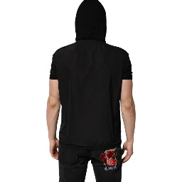Black Sleeveless Hooded Logo Plaque Jacket