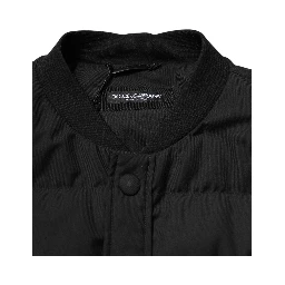 Black Sleeveless Parka Logo Plaque Jacket