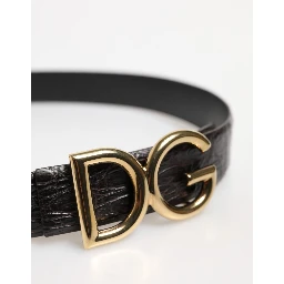 Black Exotic Leather DG Logo Buckle Belt