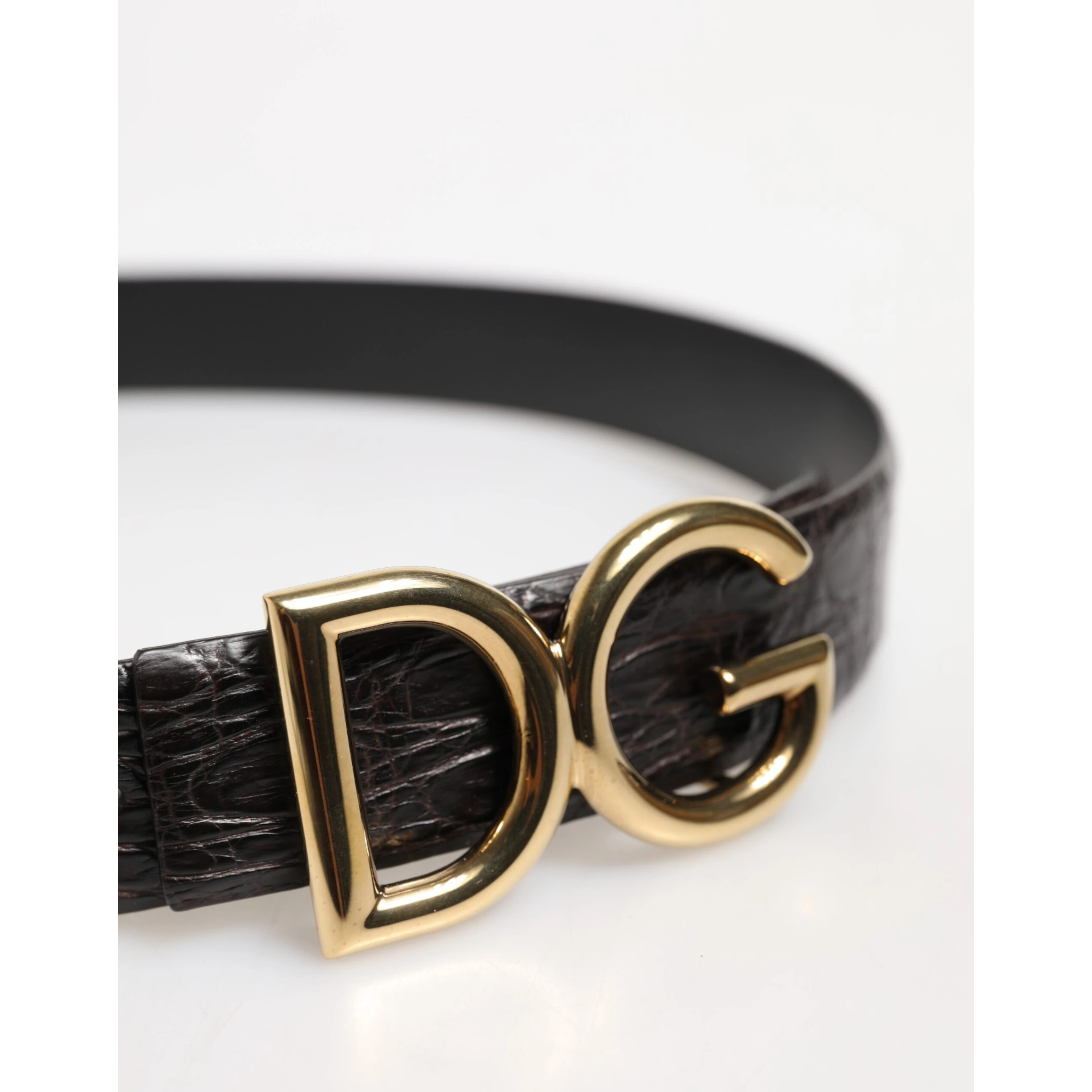 Black Exotic Leather DG Logo Buckle Belt