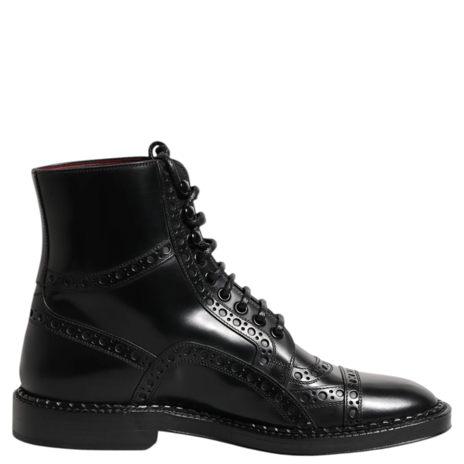Black Leather Lace Up Mid Calf Boots Shoes