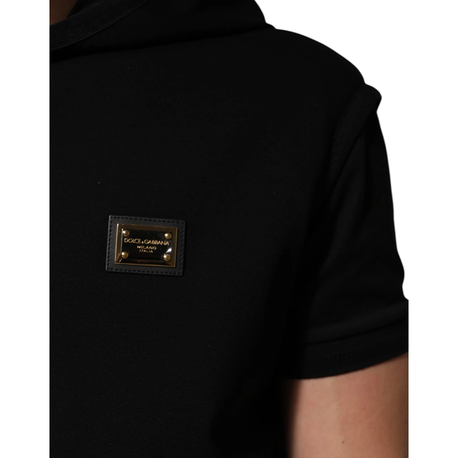 Black Sleeveless Hooded Logo Plaque Jacket