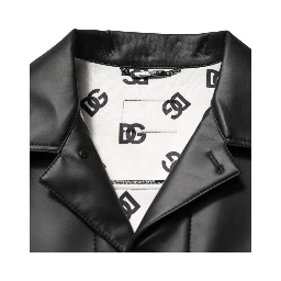 Black Polyester Button Down Biker Jacket