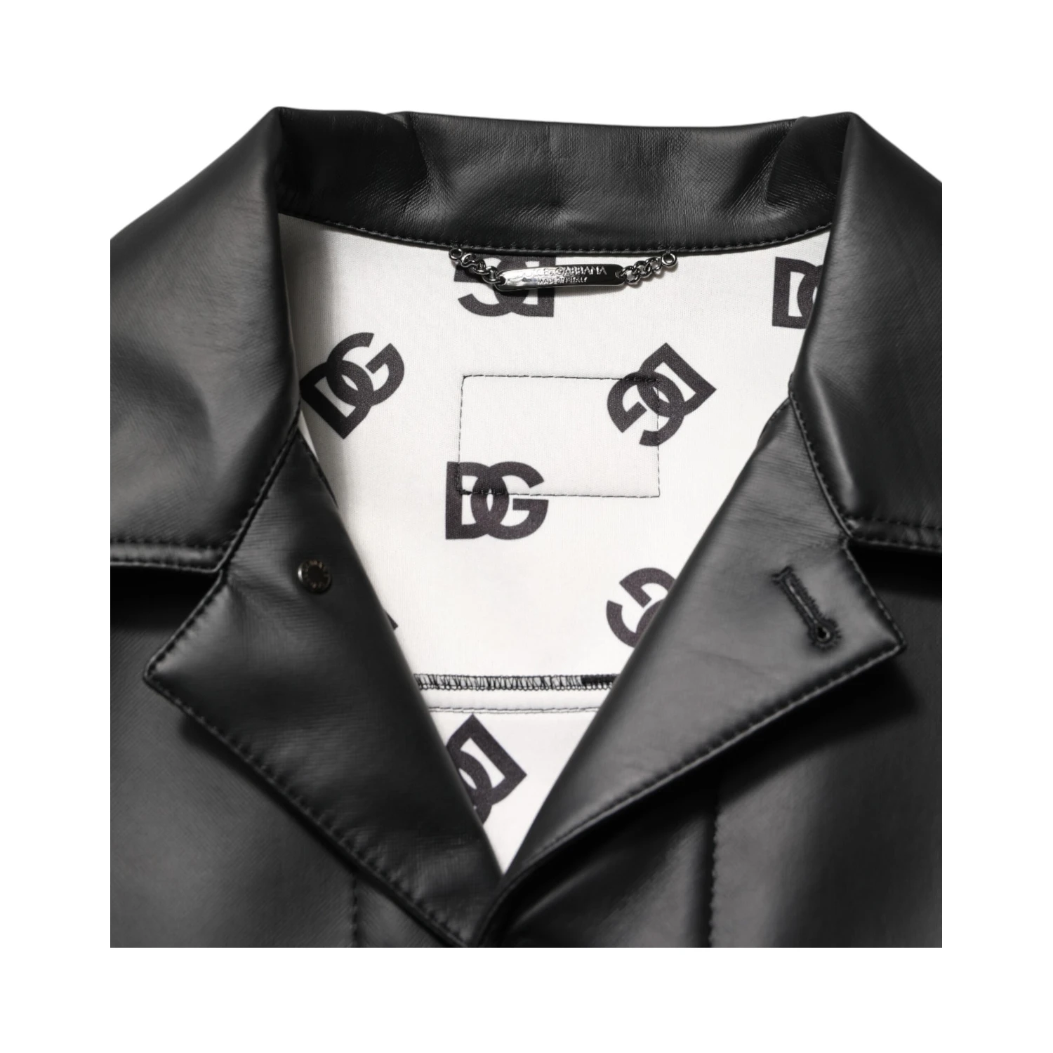 Black Polyester Button Down Biker Jacket