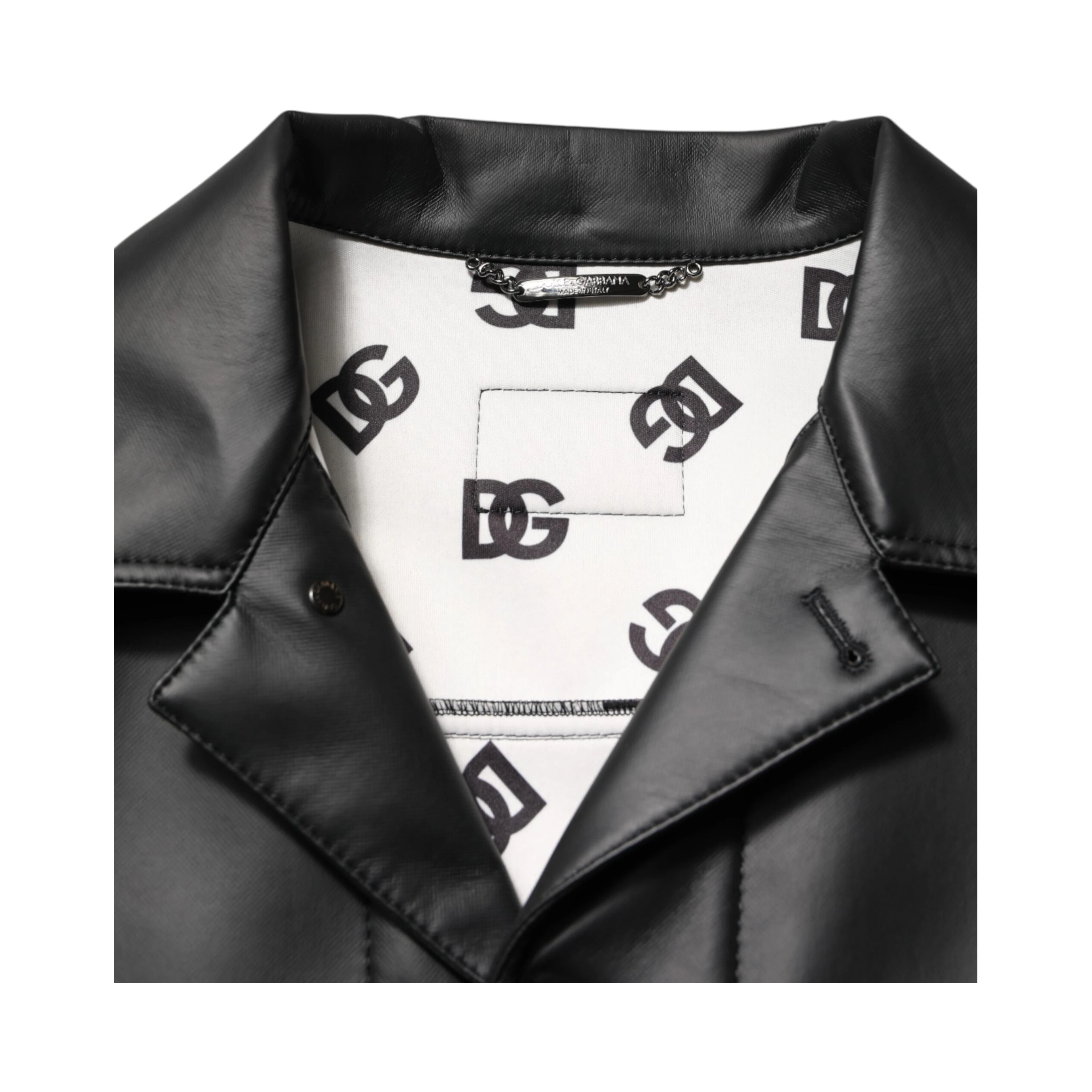 Black Polyester Button Down Biker Jacket