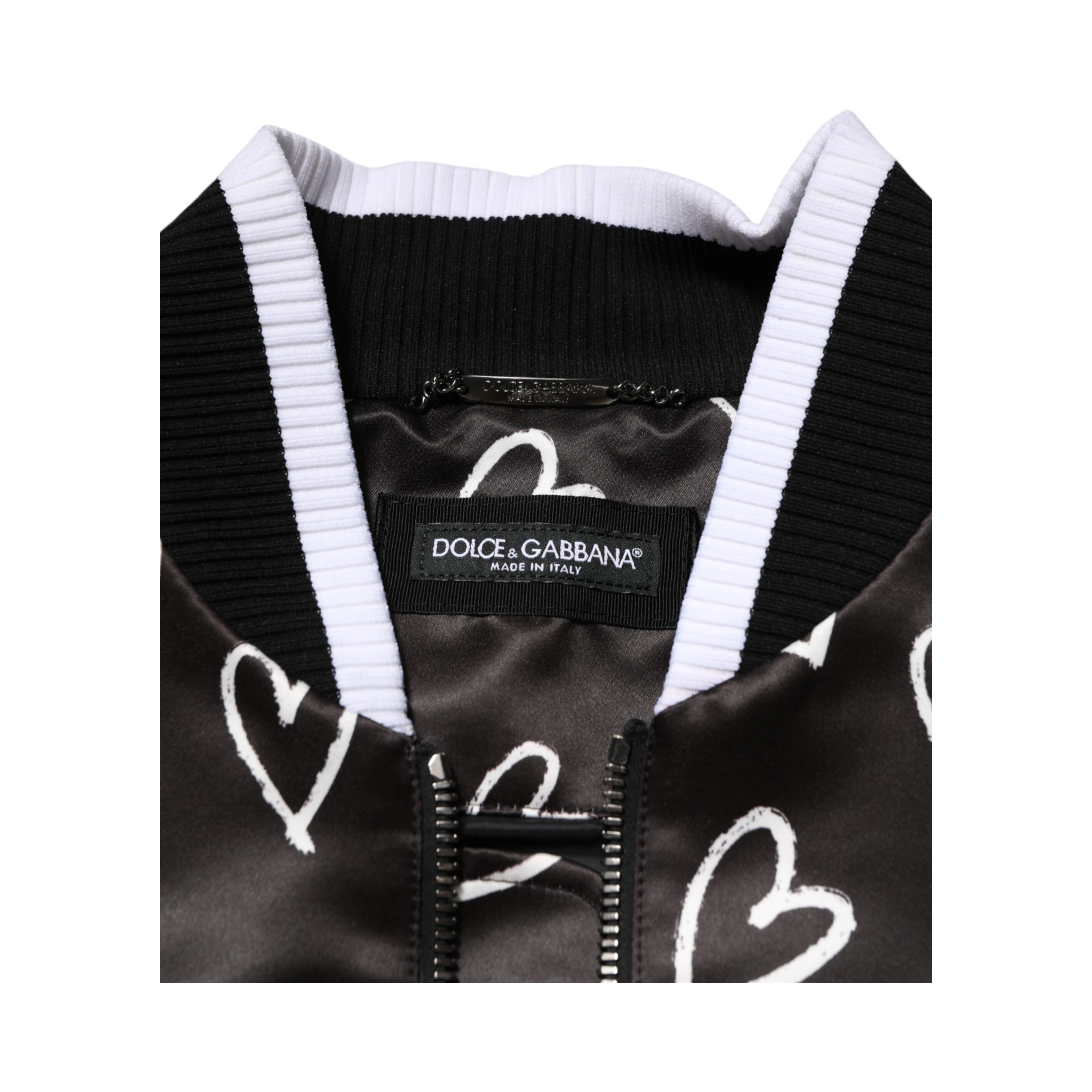 Black Polyester Heart Print Bomber Jacket