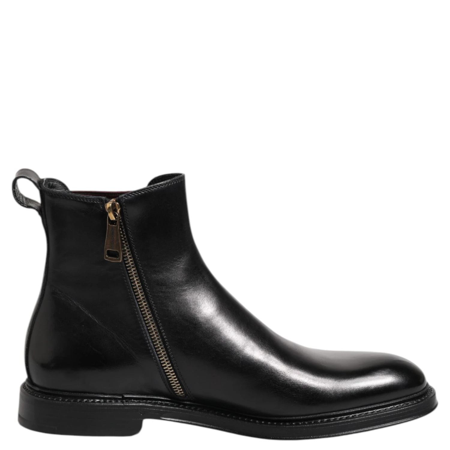 Black Chelsea Leather Mid Calf Boots Shoes