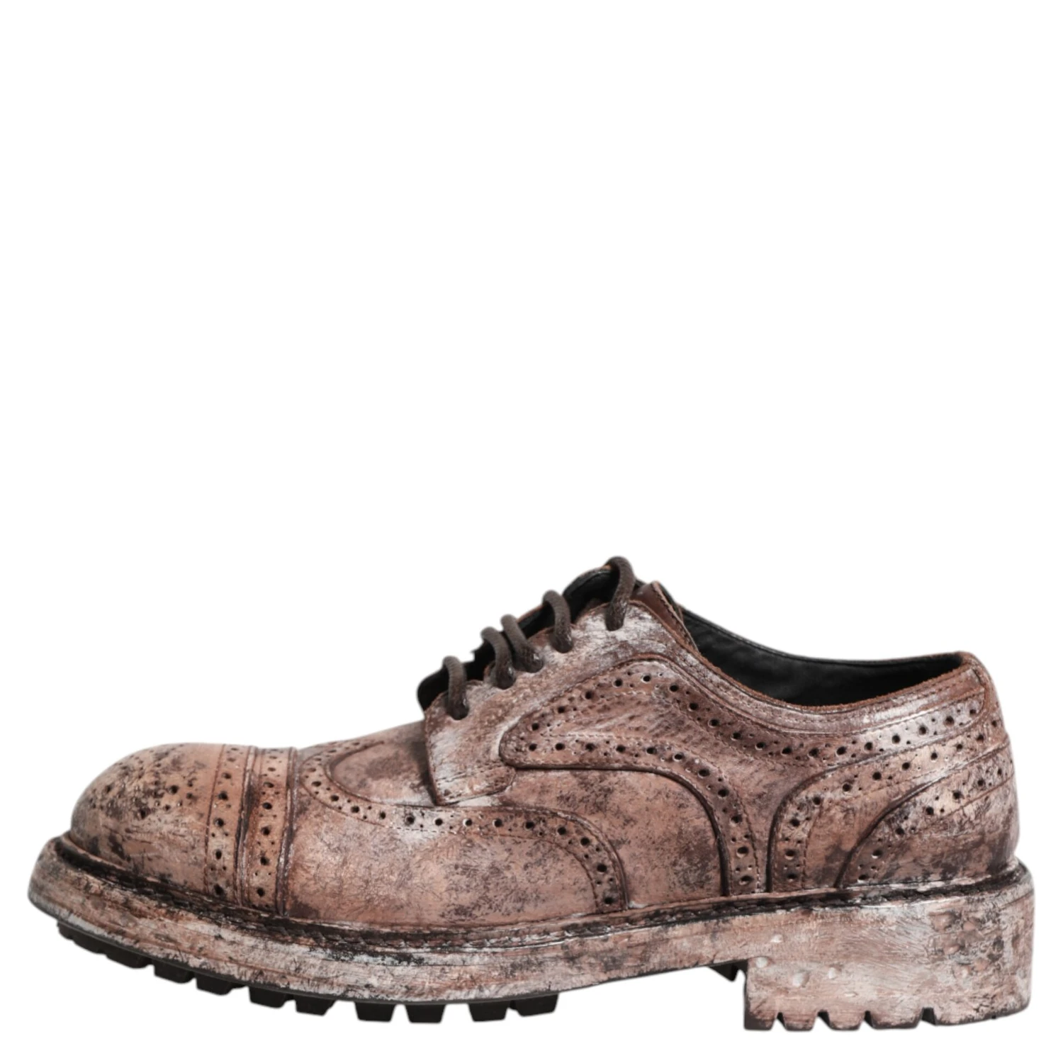 Brown Leather Distressed Brogue Lace Up Shoes
