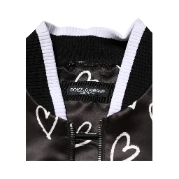 Black Polyester Heart Print Bomber Jacket
