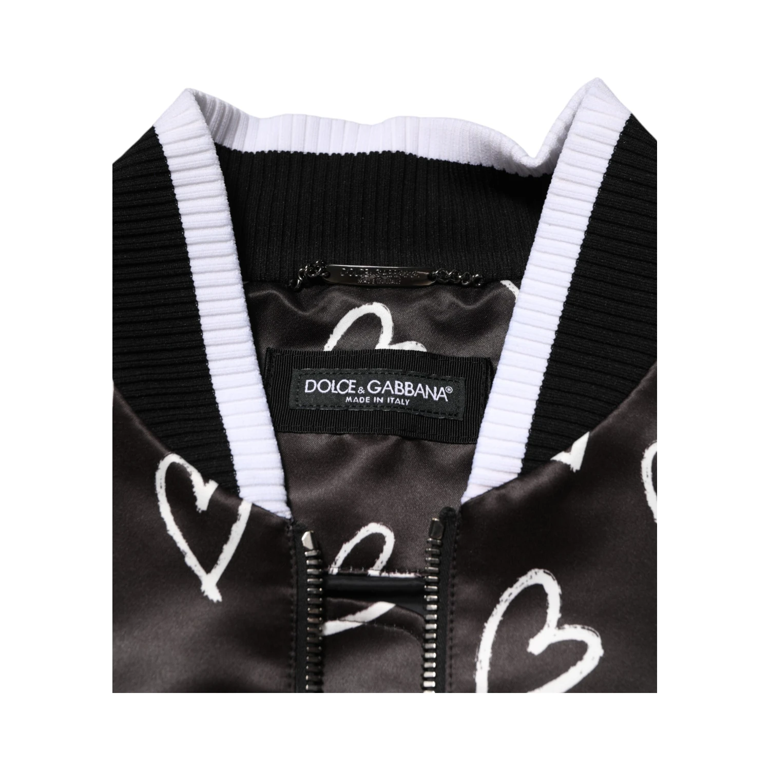 Black Polyester Heart Print Bomber Jacket