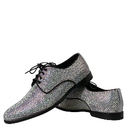 Silver Leather Rhinestones Derby Shoes