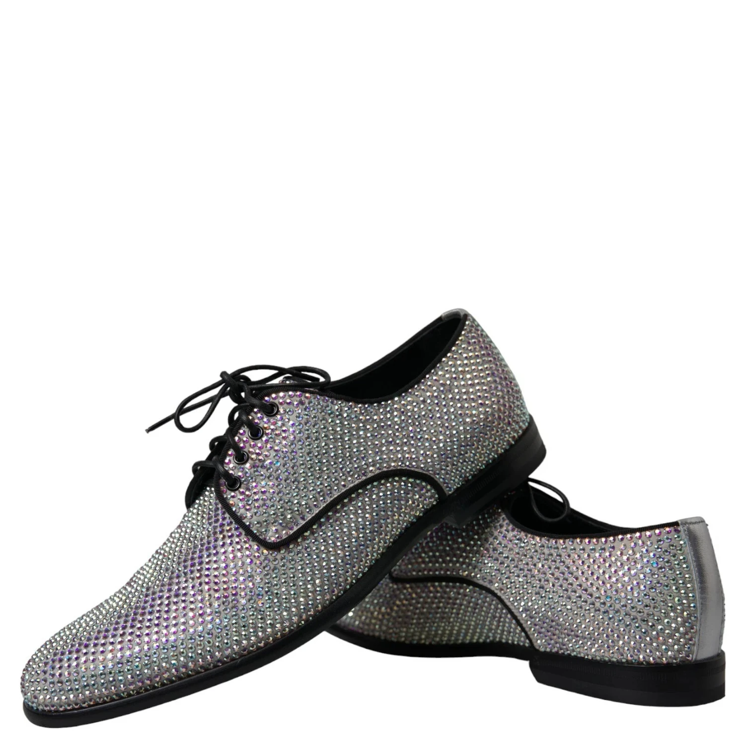 Silver Leather Rhinestones Derby Shoes